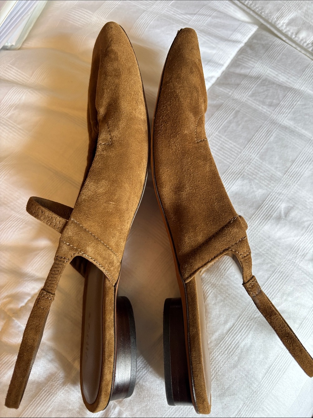 Vince Venice Mary Jane’s Tan Suede Square-Toe Slingback Flats size 39/8.5 US - Picture 4 of 6